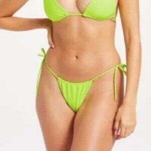 NWT Good American Green Neon Electric Tiny Ties Swim Bottoms Bikini Size Small